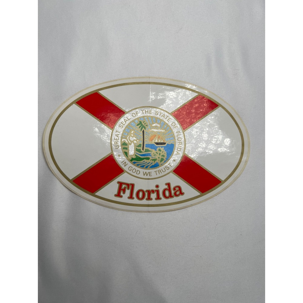 Vintage 1985 Style Florida State Seal Oval Sticker Unisex 6x4 White Red Like New